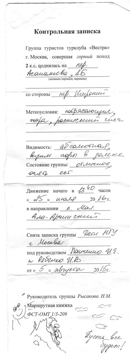 Отчет о горном маршрута 2 к.с.по Киргизскому хребту (Тянь-Шань)