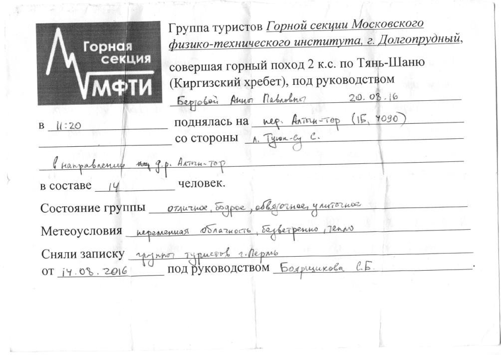 Отчет о горном маршрута 2 к.с.по Киргизскому хребту (Тянь-Шань)