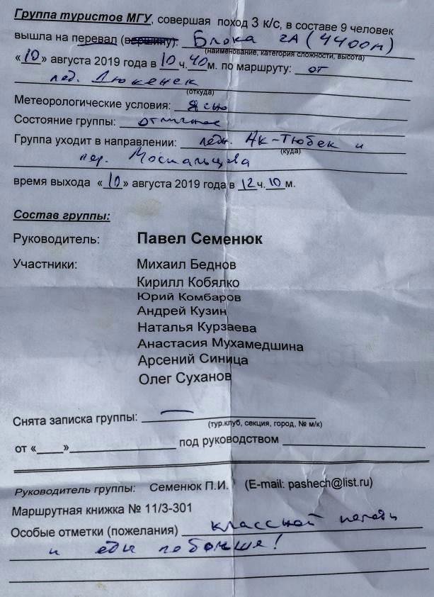 Отчет о горном походе 6 к.с. по Туркестанскому хребту