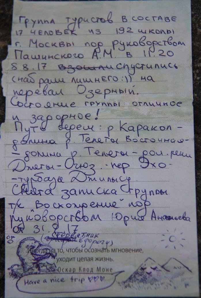 Отчет о горном спортивном маршруте 2 к.с.по Киргизии (хребет Терскей-Ала-Тоо)